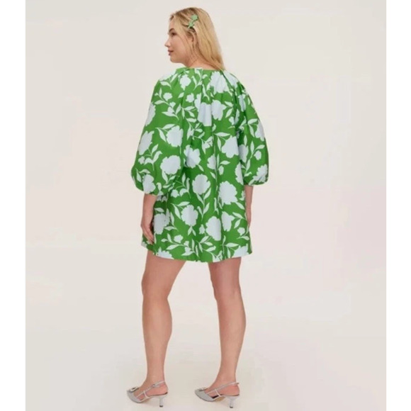 Kate Spade Classic Rose Poplin Long Sleeve Mini Dress Green Blue Small NWT - Picture 3 of 8